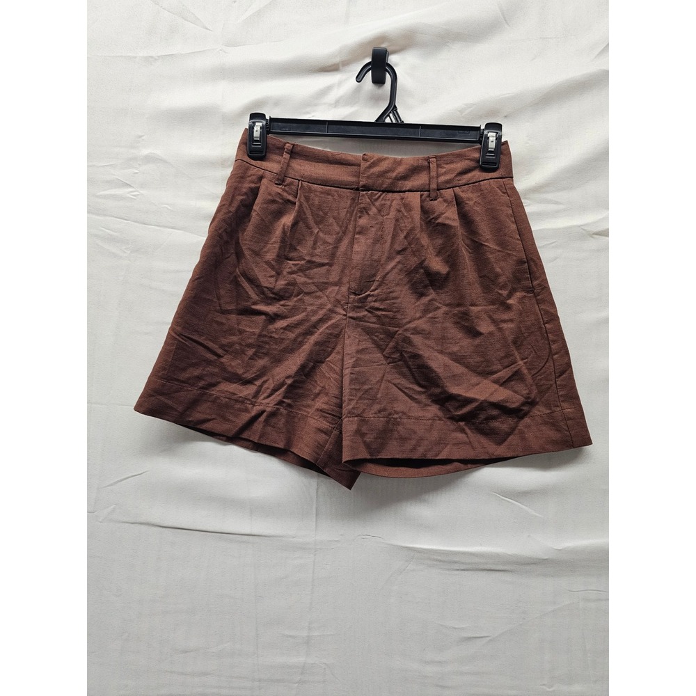 A New Day Womens High Rise Pleated Shorts Brown Cotton Blend Casual Size 6